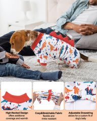 CuteBone Pijama Dinosaurio para Perro, vista trasera con cuernos divertidos para fotos.
