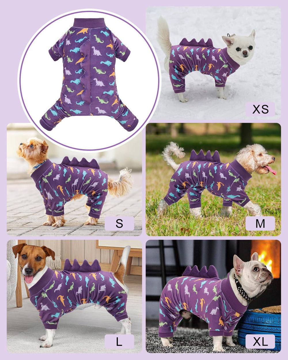 Cutebone pijama dinosaurio para perro pequeño, ajuste cómodo y seguro.