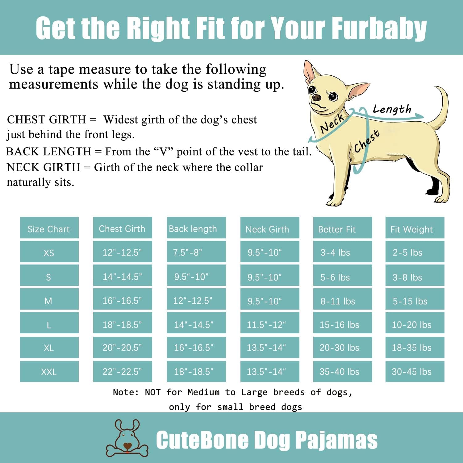 Pijama CuteBone para perro, cintura elástica; ajuste cómodo para perros activos.
