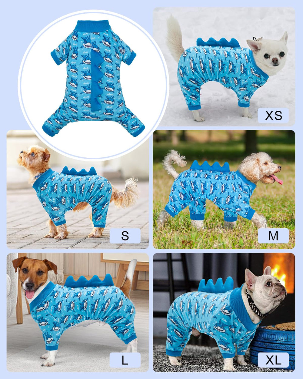 CuteBone Pijama tiburón para perro, diseño cosplay para momentos divertidos.