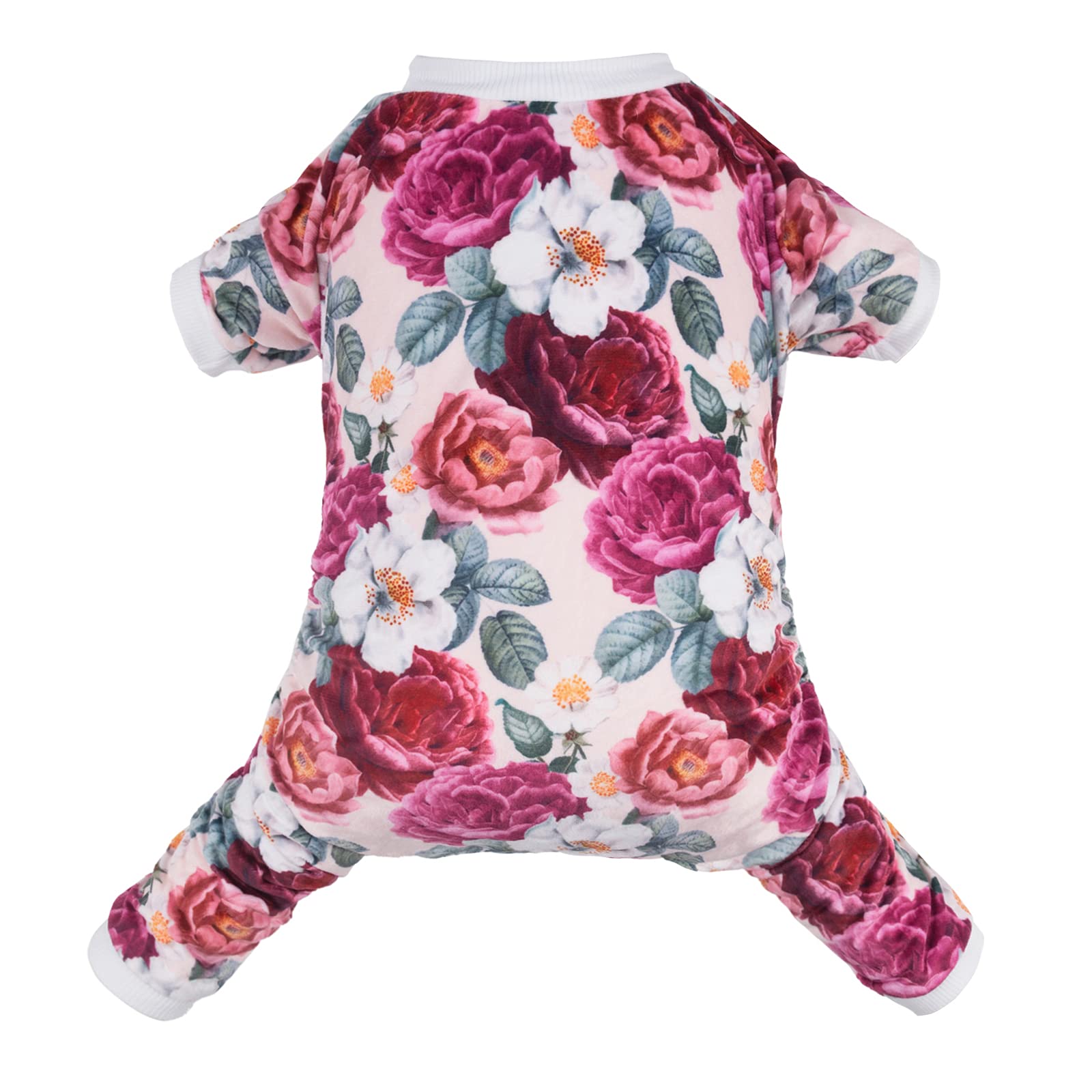Pijama CuteBone para perro con flor rosa, ideal para fotos festivas.