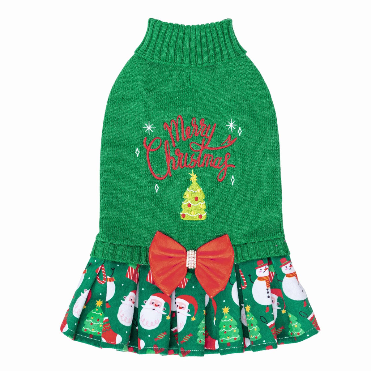 CuteBone sueter navideno verde para perro con cuello alto, ideal para paseos fríos y fotos.