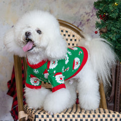 CuteBone suéter navideño verde, detalle agujero para correa facilita el control