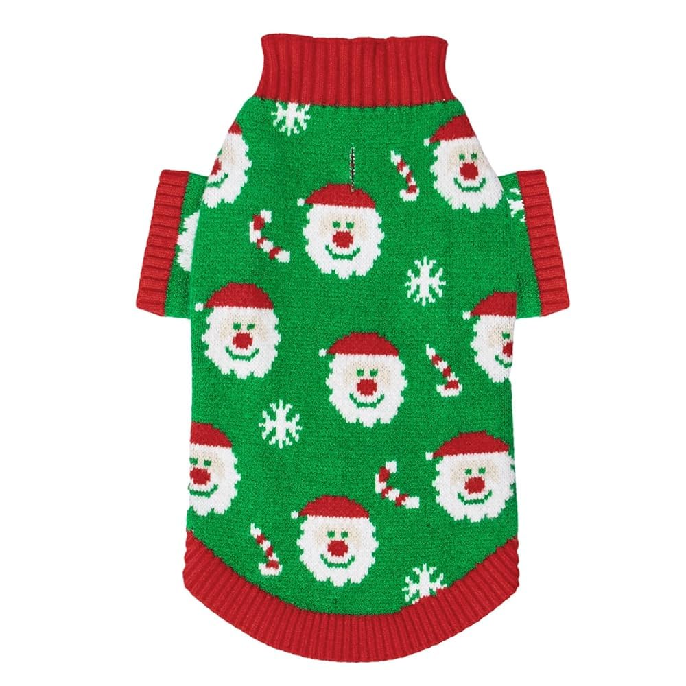 CuteBone suéter navideño verde para perros, vista frontal, cálido y adorable