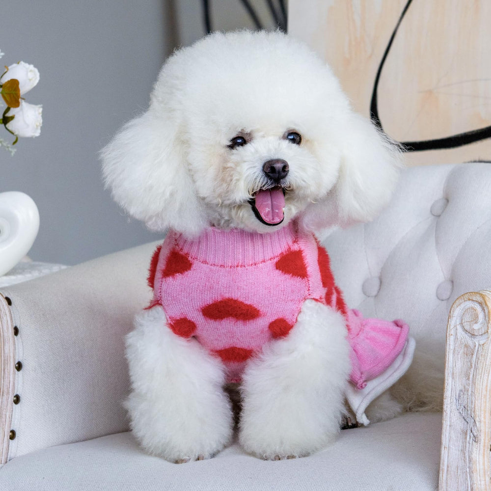 CuteBone suéter para perros rosa, guía de tallas para ajuste cómodo.