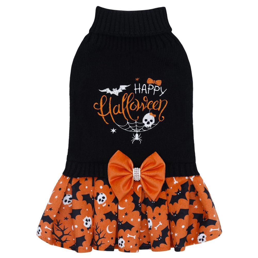 CuteBone suéter vestido mediano con cuello alto y lazo bordado, perfecto para fotos y fiestas.