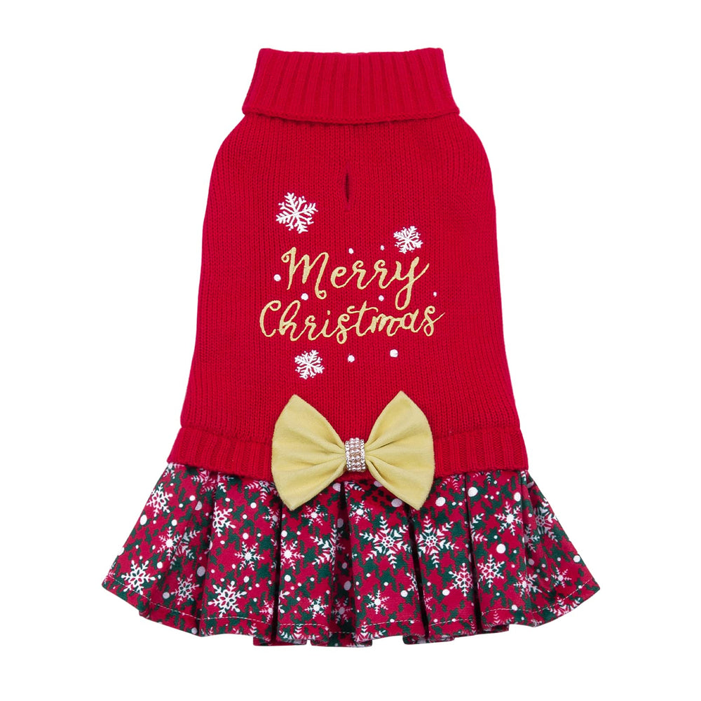 CuteBone suéter navidad para perro con lazo brillante, ideal para fiestas y clima frío.
