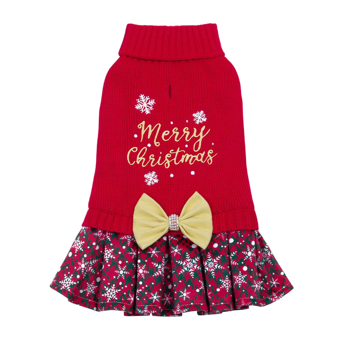 CuteBone suéter navidad para perro con lazo brillante, ideal para fiestas y clima frío.