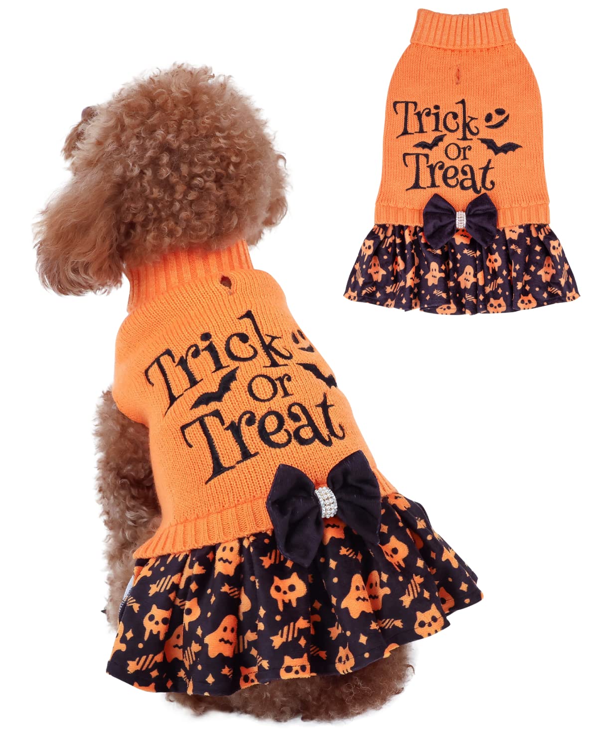 CuteBone sueter noche de brujas para perro con pajarita, perfecto para fotos festivas