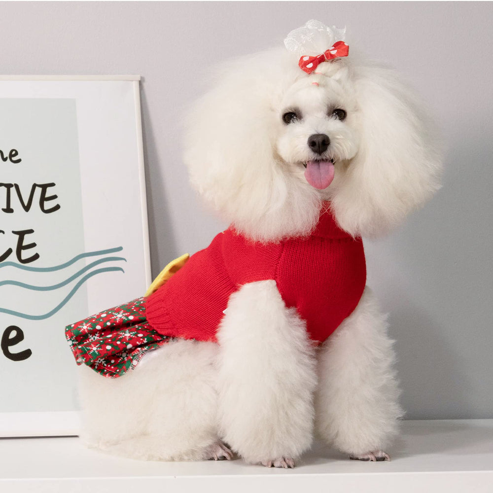 CuteBone vestido navidad para perro con falda copo de nieve, ideal para fotos.