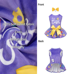 Vestido CuteBone morado visto de frente, diseño cómodo para perros pequeños.