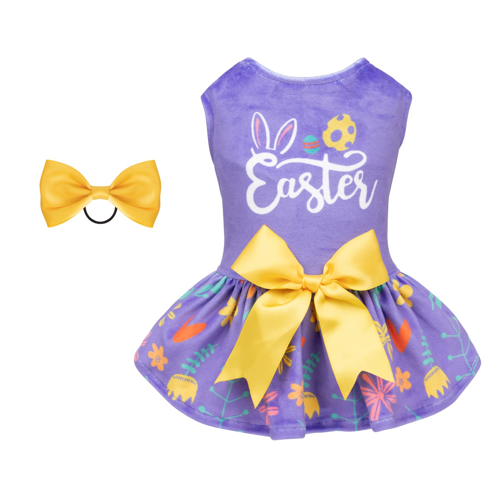 CuteBone vestido de terciopelo morado para perros pequeños con flor, ideal para fiestas.