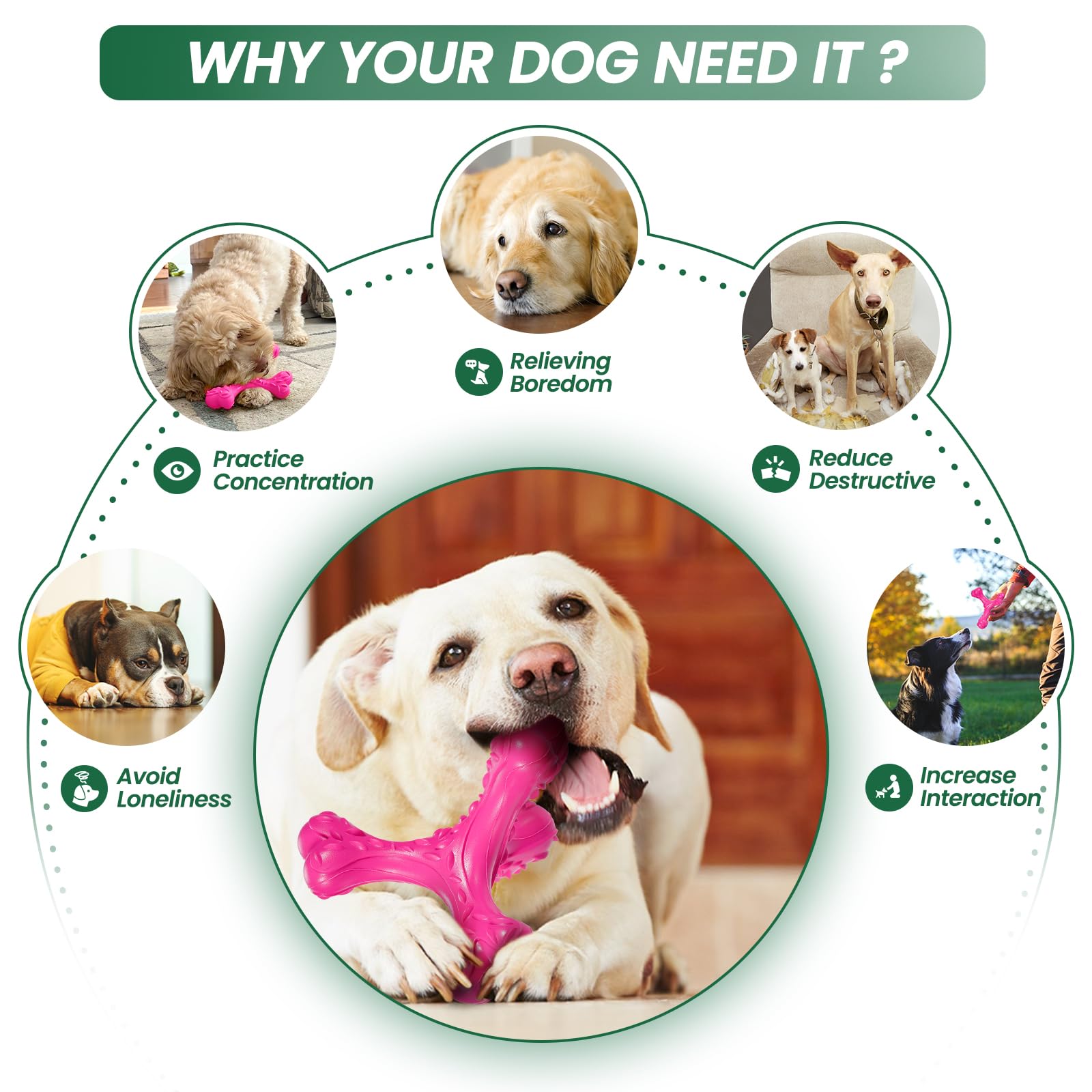 CVALIN juguete para perros grandes en color rosa, resistente para morder.