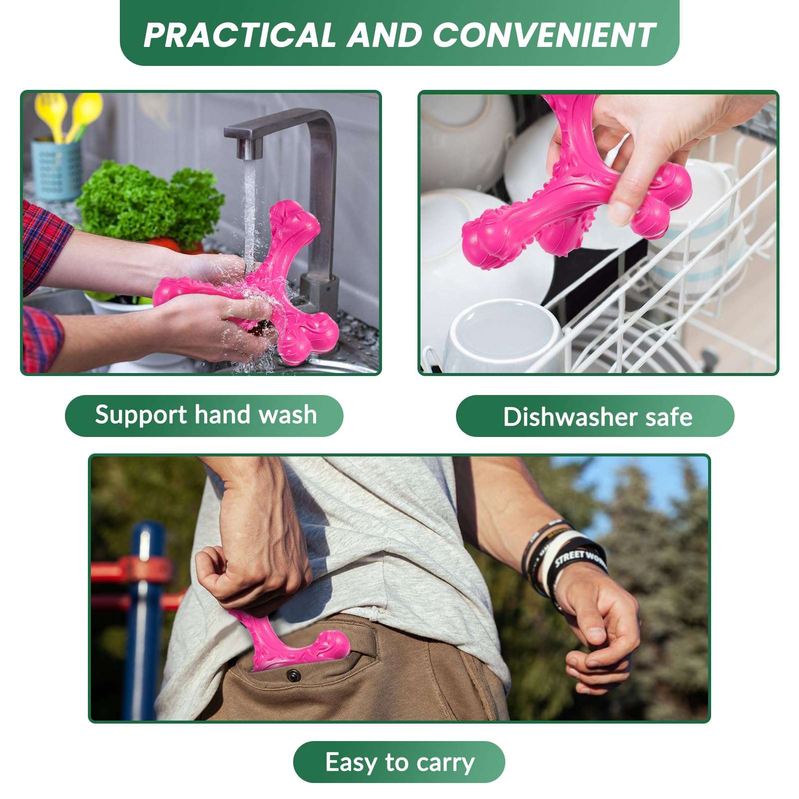 CVALIN juguete resistente para masticar, diseño en rosa.
