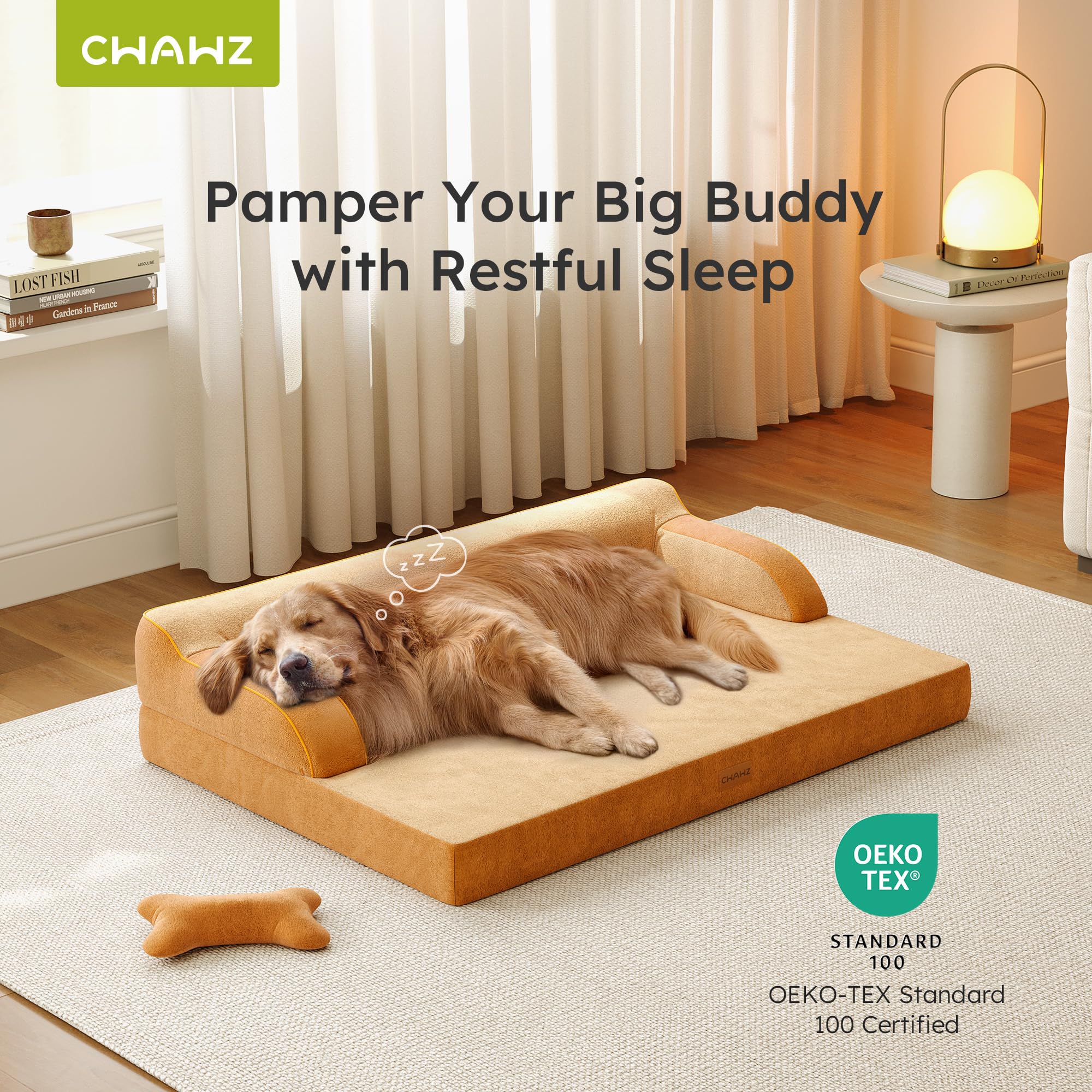 Cama CWAWZ XL con bordes acolchados para soporte del cuello.