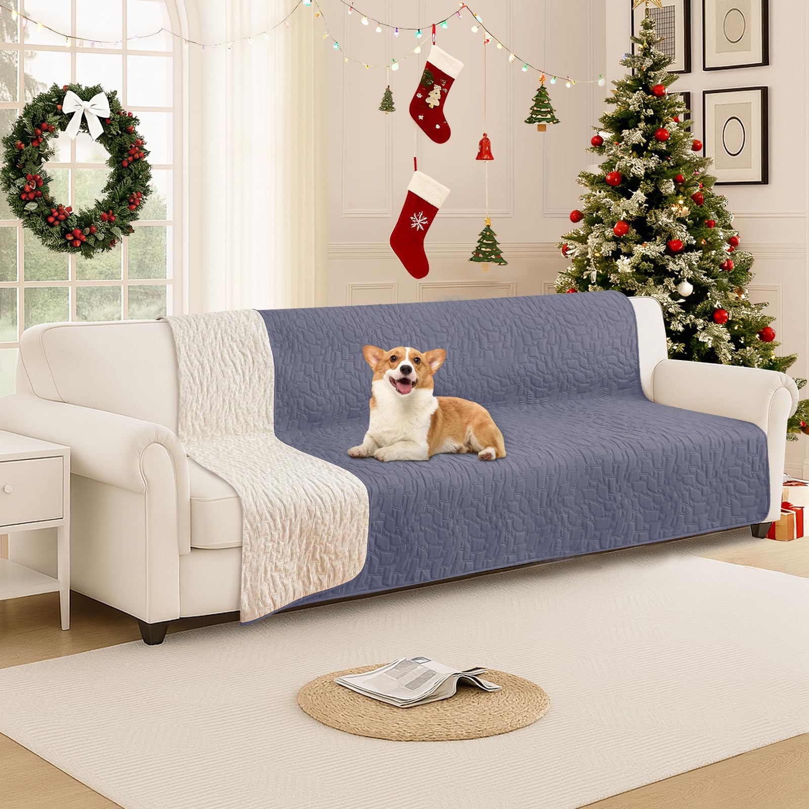 CYCMACO Manta perro impermeable gris azul: protección fiable para muebles y sala.