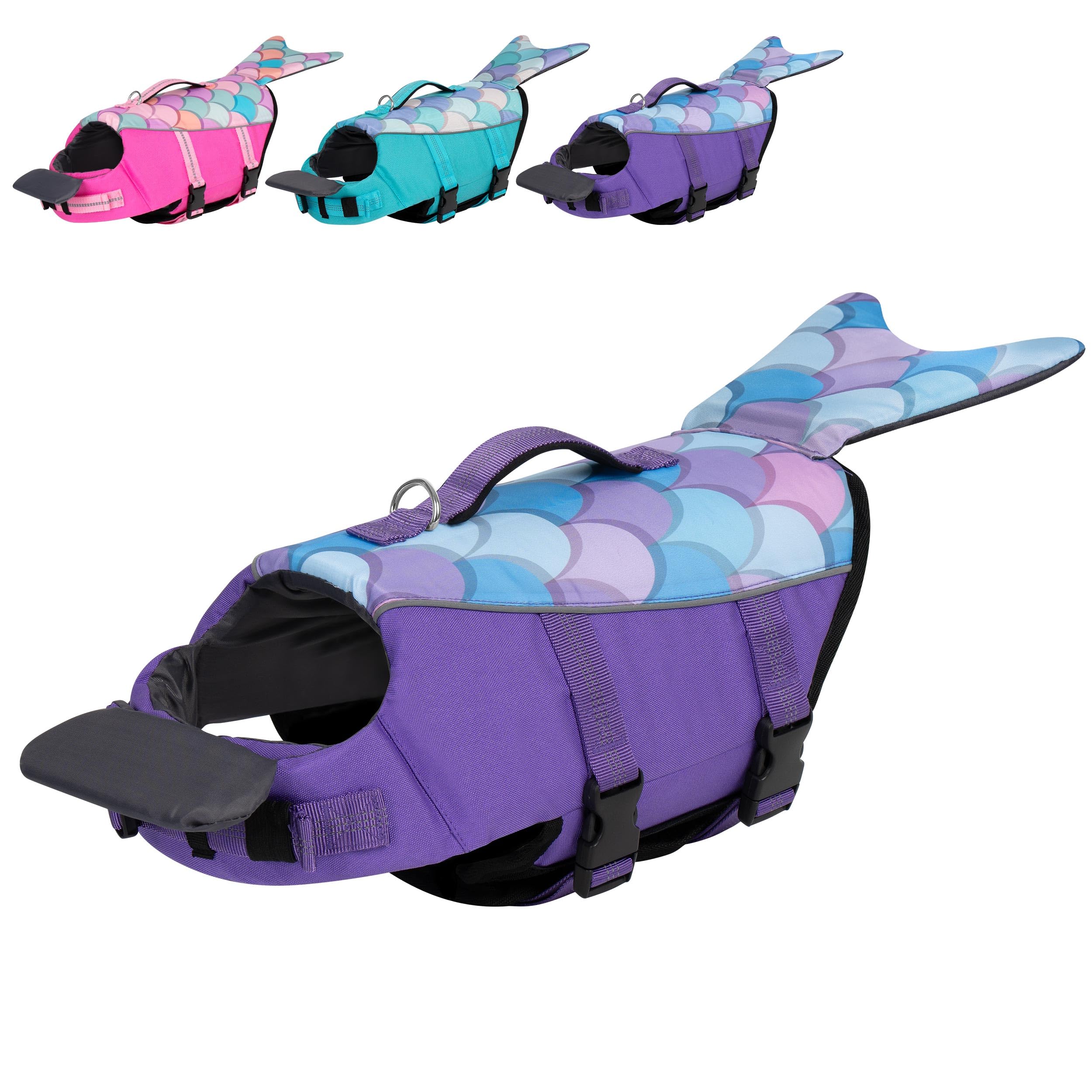 Cyeollo chaleco sirena para perro, vista frontal, mejora visibilidad al nadar.
