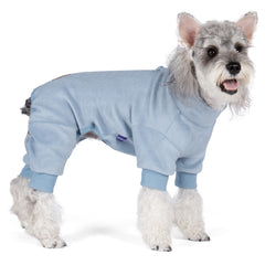 Pijama cyeollo azul claro visto frontal, abriga al perro