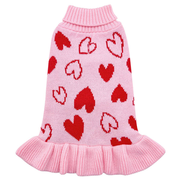 Cyeollo suéter para perro con corazón rosa, cómodo para paseos en clima frío.