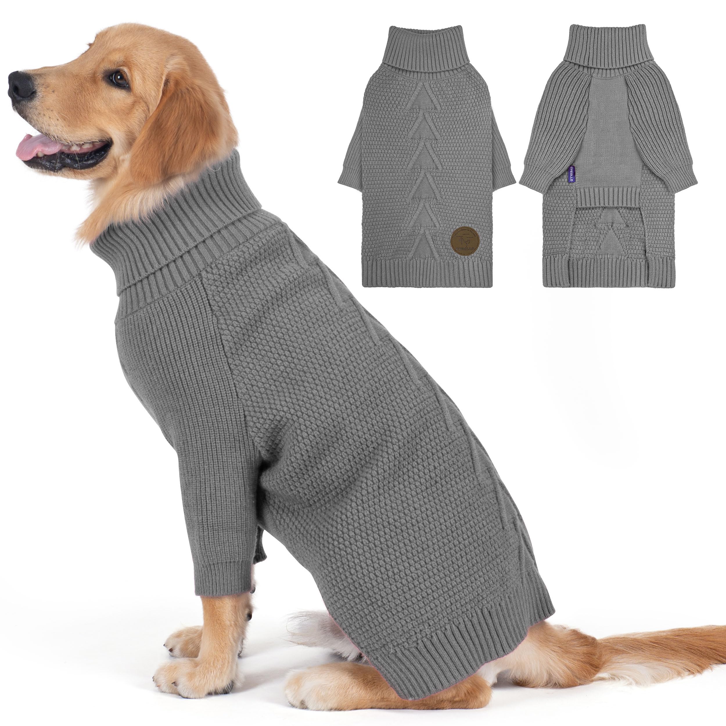 cyeollo sudadera para perro con cuello tortuga gris, vista frontal, mantiene al perro cálido