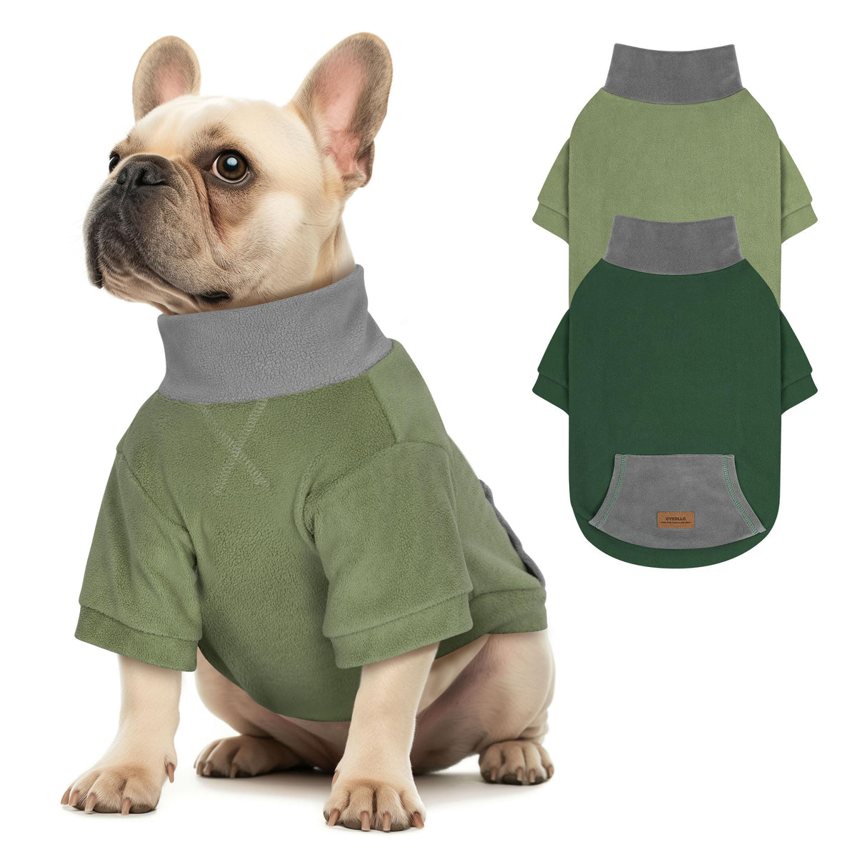 cyeollo sudadera para perro vista frontal verde, abrigando durante paseos