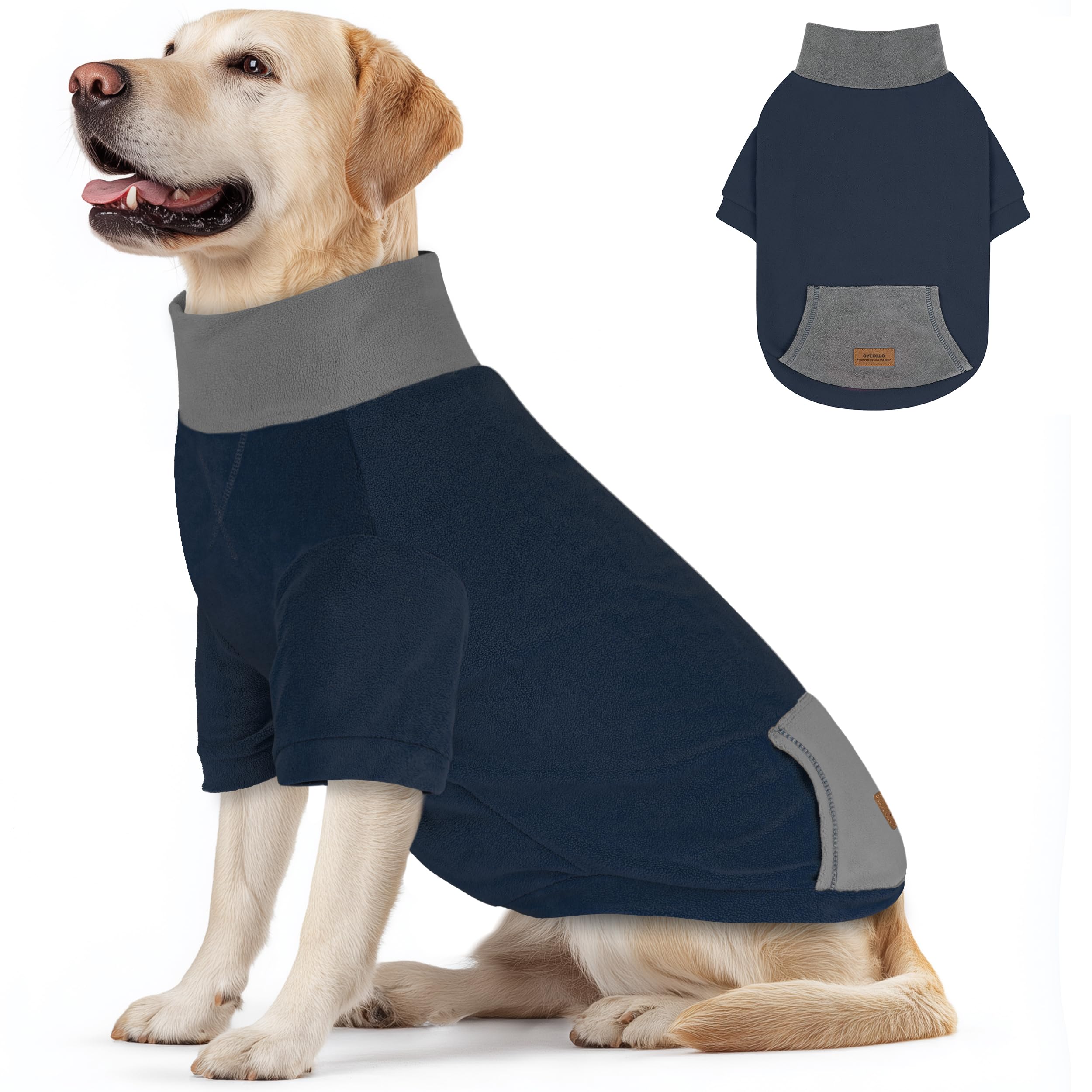 Sudadera Cyeollo para perro grande en azul marino, mantiene calor durante paseos al aire libre