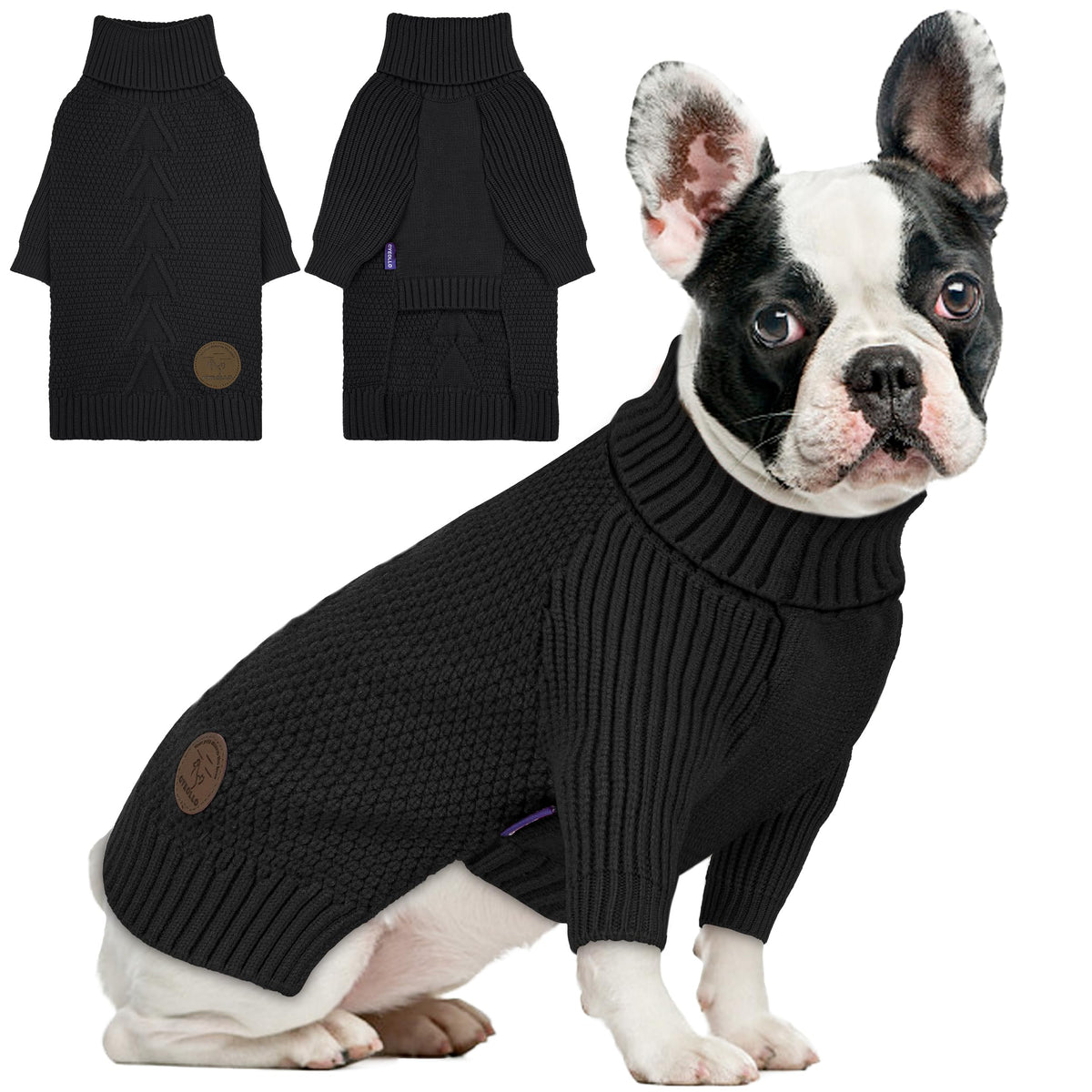 Cyeollo suéter para perro mediano con cuello alto y mangas, ideal para paseos fríos.