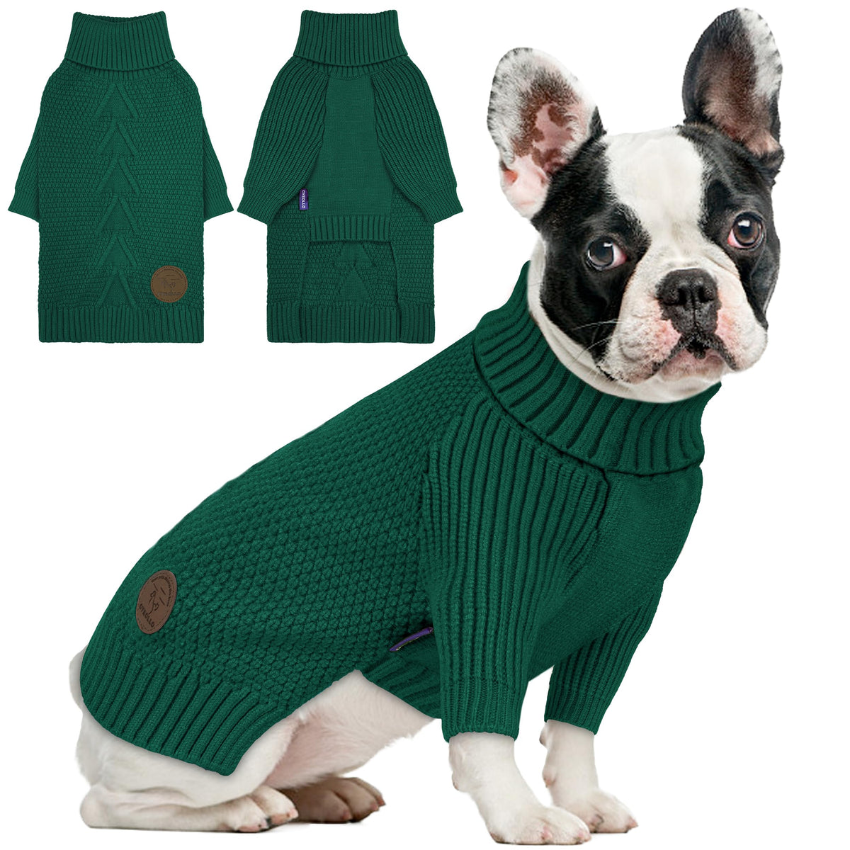 Cyeollo suéter perro cuello alto verde XL para mantenerlo cálido al salir