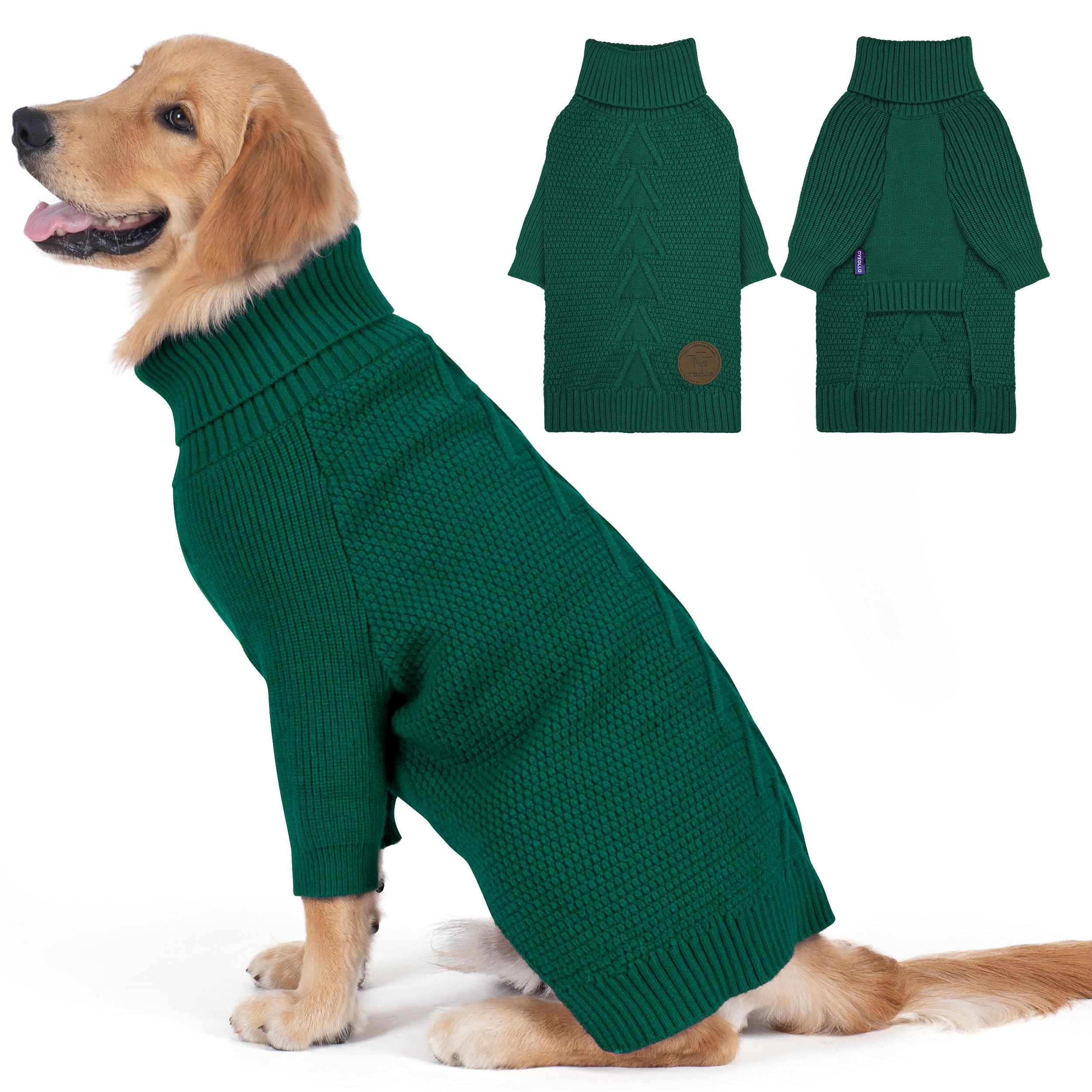 Suéter para perro grande de cyeollo, vista frontal en verde, ideal para días fríos.