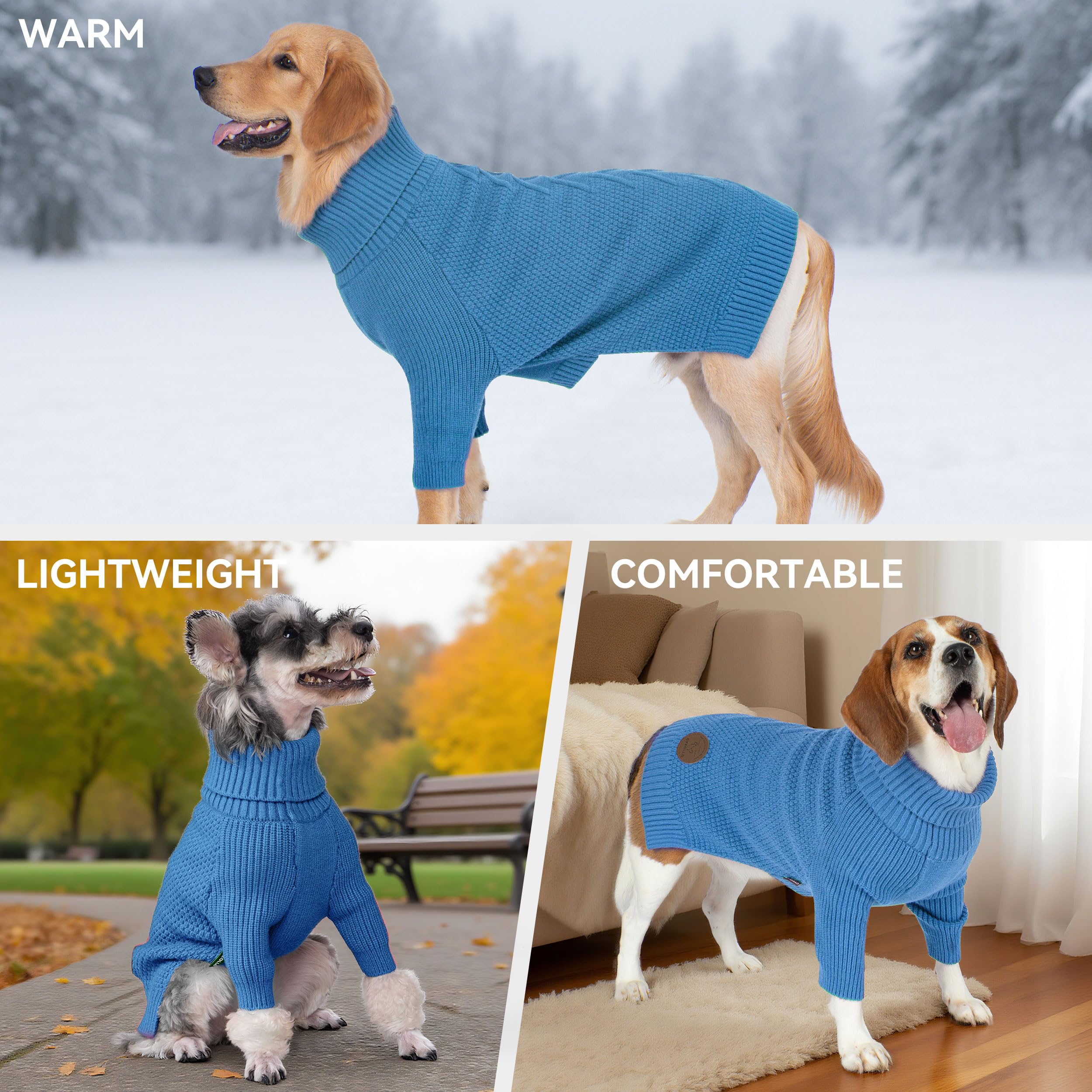 Cyeollo suéter para perro pequeño con cobertura doble y cuello, azul cálido.