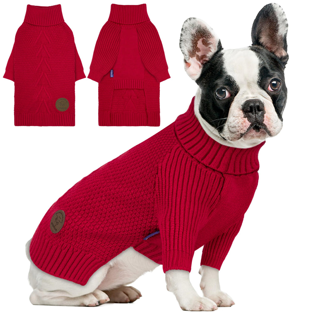 El suéter cyeollo para perro pequeño en rojo, ideal para paseos festivos.
