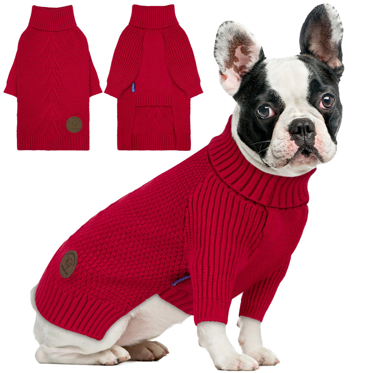 El suéter cyeollo para perro pequeño en rojo, ideal para paseos festivos.