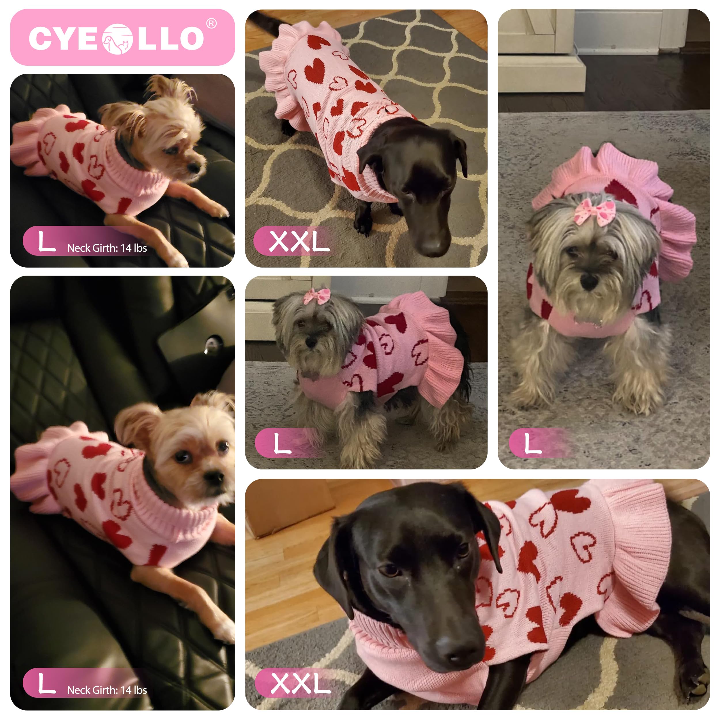 cyeollo suéter con diseño de corazones rosados para mascota