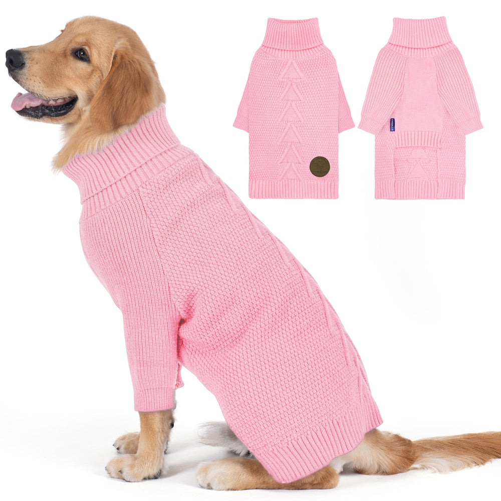 Cyeollo suéter rosa para perro XXL con cuello alto, ideal para días fríos.