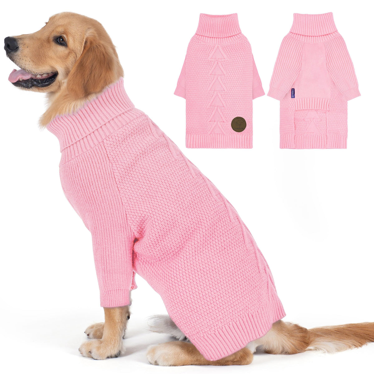 Cyeollo suéter rosa para perro XXL con cuello alto, ideal para días fríos.