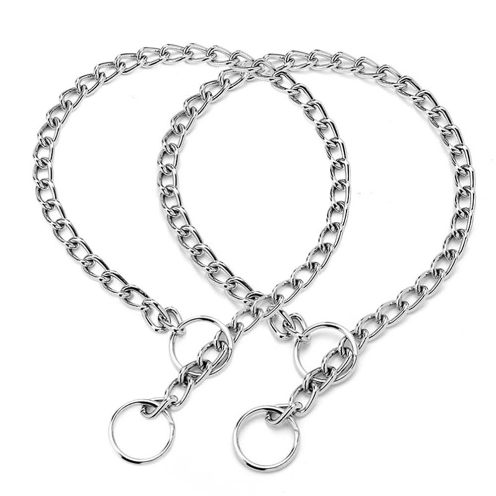 Collar cyhaen de cadena para perros plateado XL, visto de frente, ideal para paseo.