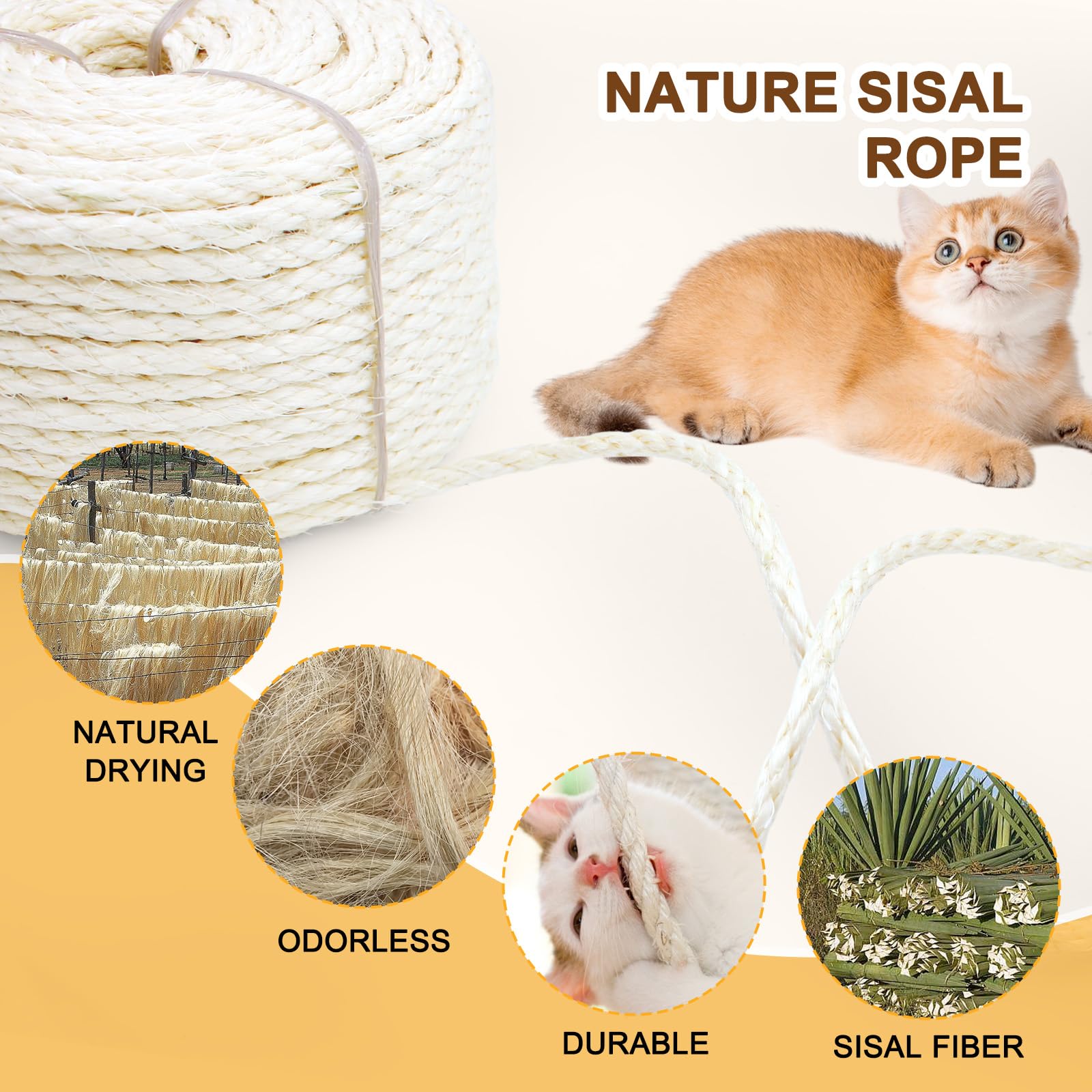 Cymuber cuerda sisal natural, fibra 100% segura para mascotas y hogar.