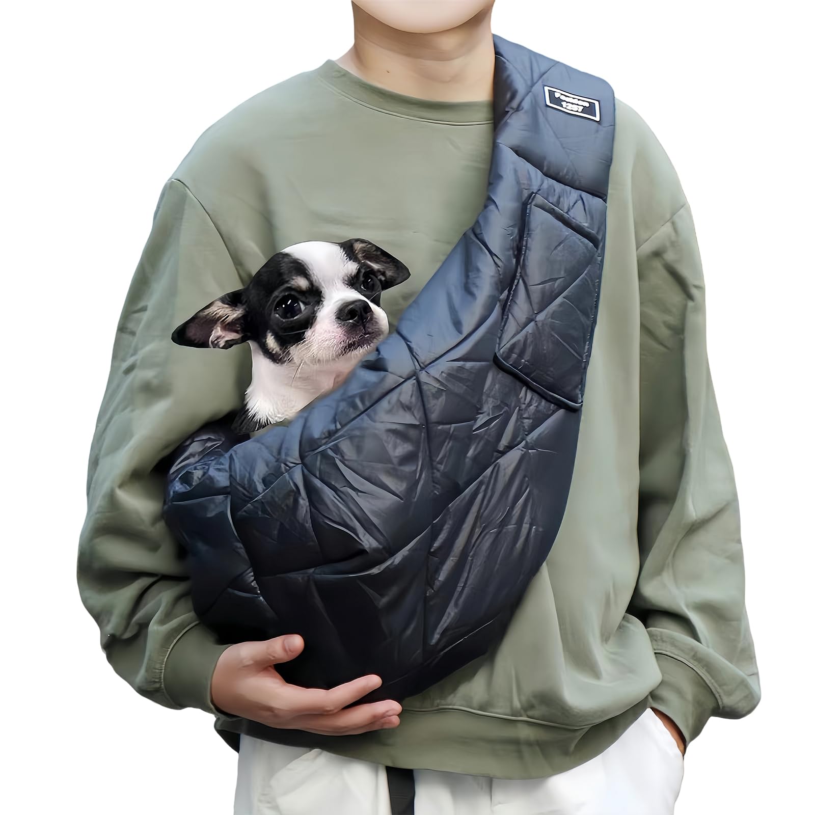 CYUmail sling: vista frontal de cierre doble para seguridad de mascotas en movilidad