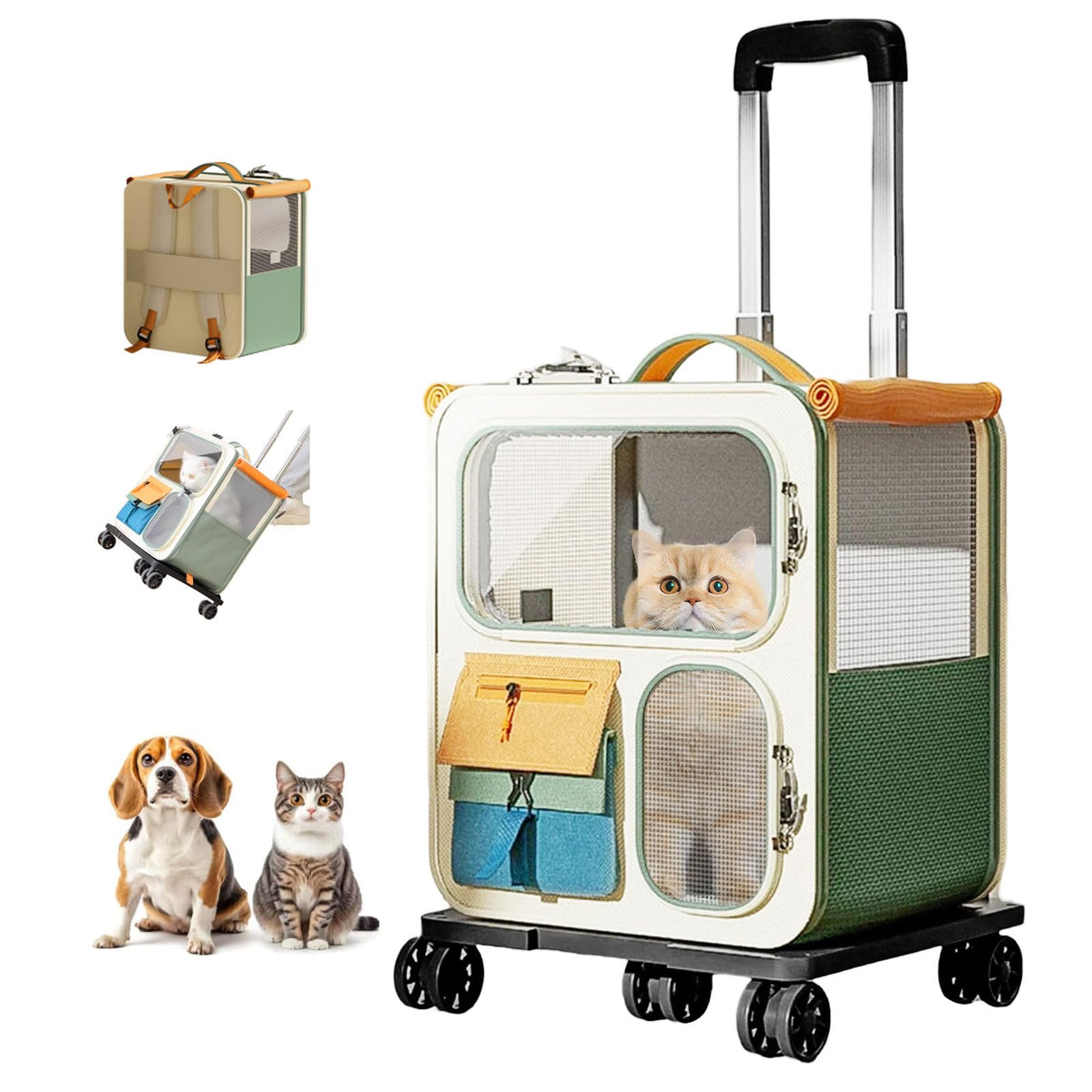 D LIAN DONG porta-mascotas con ruedas, vista frontal para viajes cómodos
