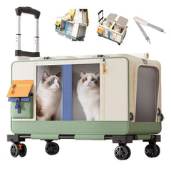 Portador de gatos grande D LIAN DONG con ruedas y doble compartimento para dos felinos.