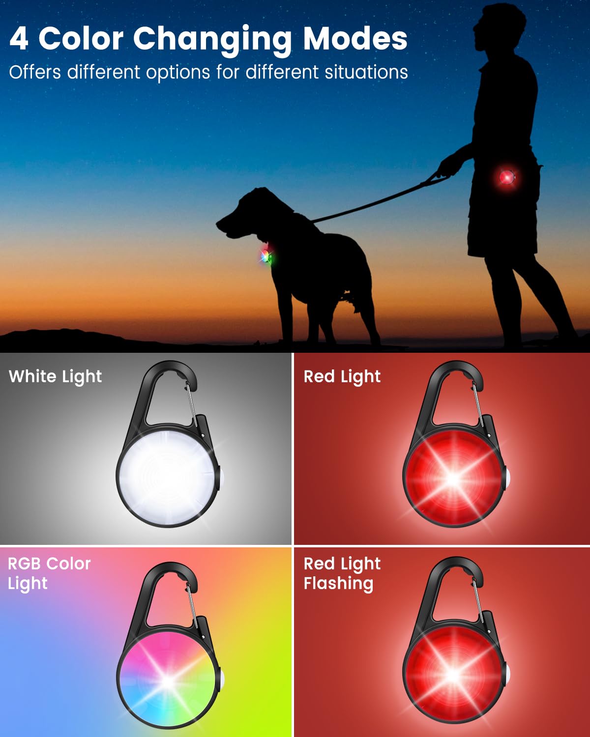 DAAMENT luz para collar de perro con 4 modos para diferentes situaciones.