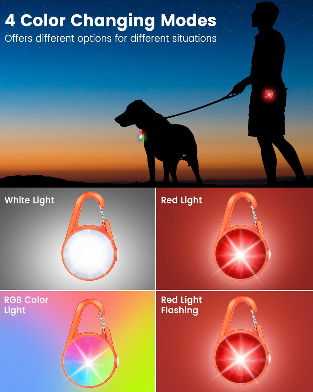 DAAMENT luz collar perro clip desmontable para fijación rápida en cualquier collar.