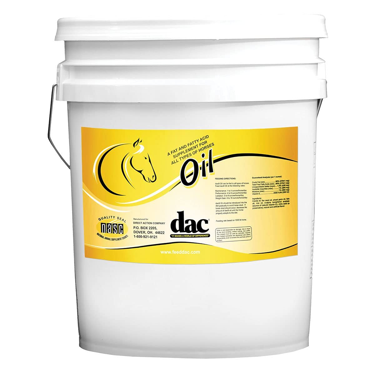 DAC Aceite para caballos, botella vertido, aporta brillo al pelaje y apoyo a la piel.