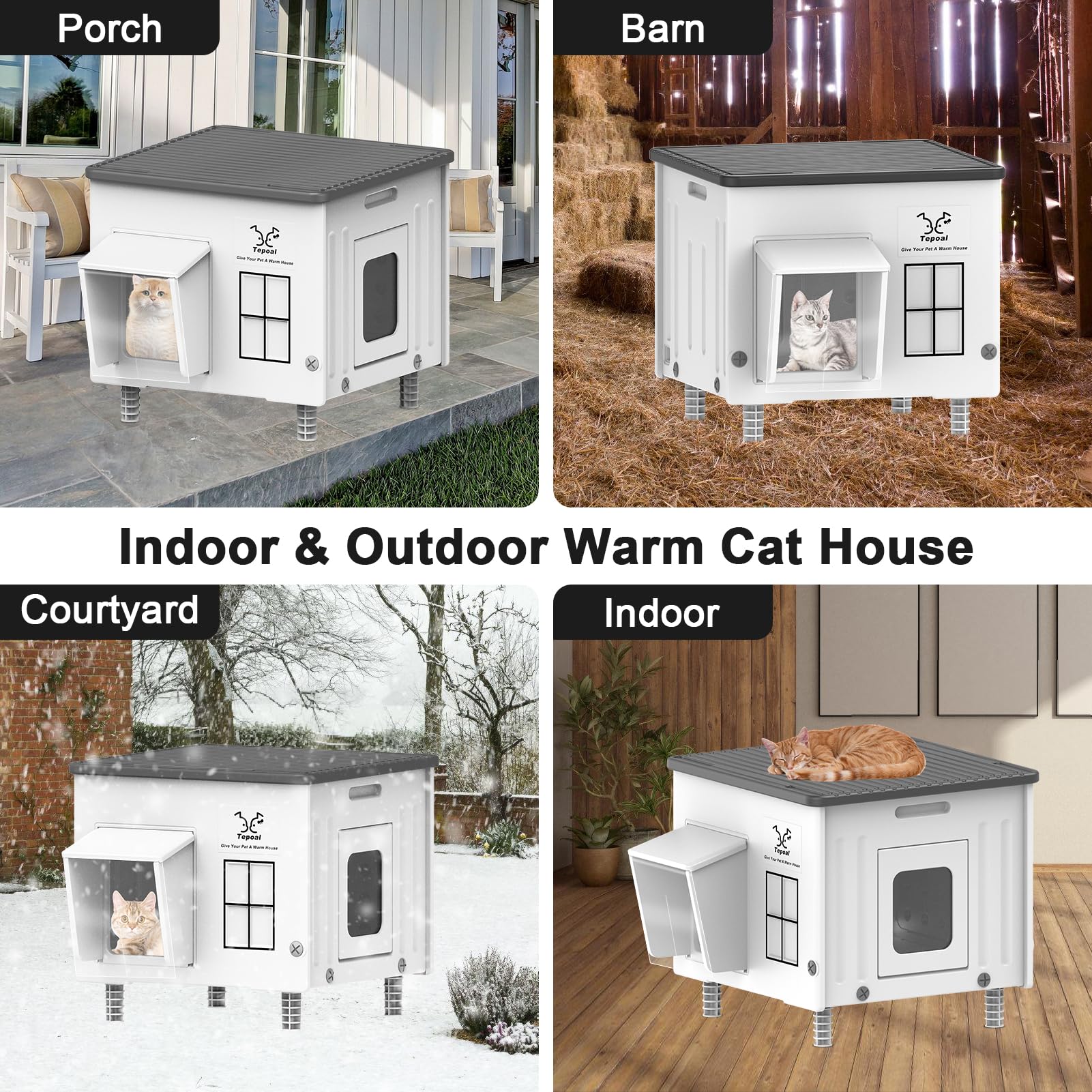 Dahivs casita caliente exterior, diseño apilable ideal para varios felinos.
