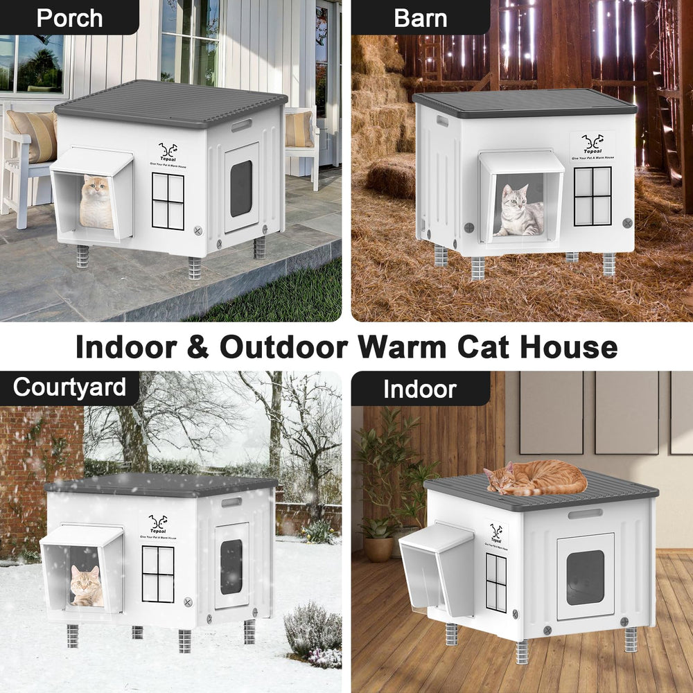 Dahivs casita caliente exterior, diseño apilable ideal para varios felinos.