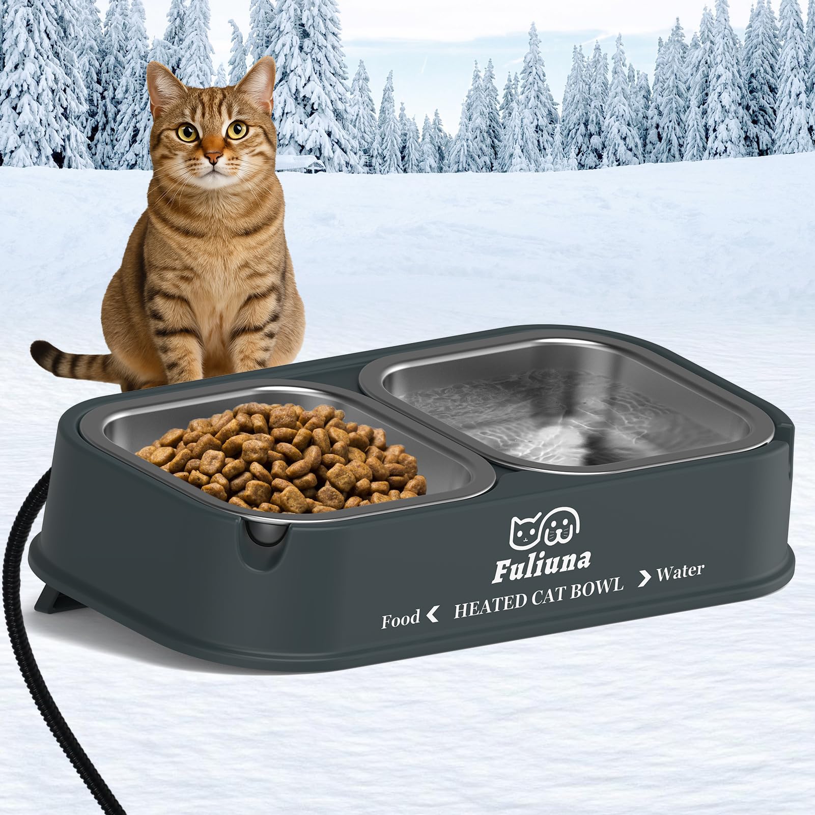 Dahivs cuenco caliente exterior para gatos, mantiene agua y comida listas para comer en invierno.