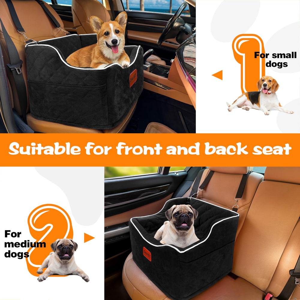 DAIIST perro dentro del asiento elevado seguro y cómodo durante el viaje.