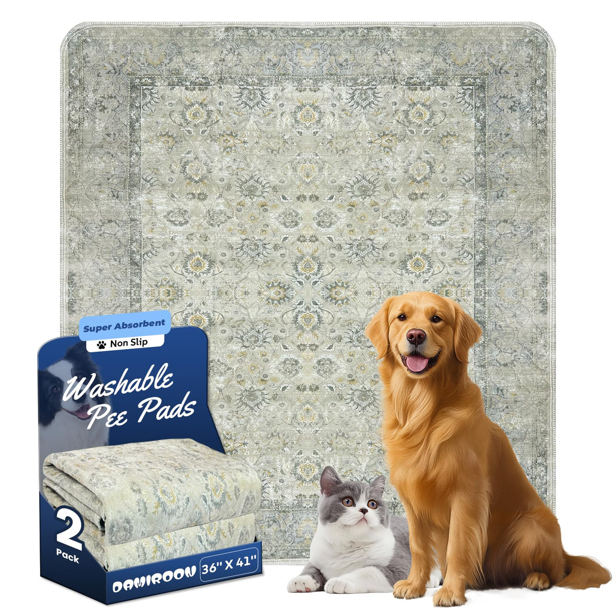 DAMIROON almohadillas lavables para perros 36x41, protegen suelos y facilitan el entrenamiento.