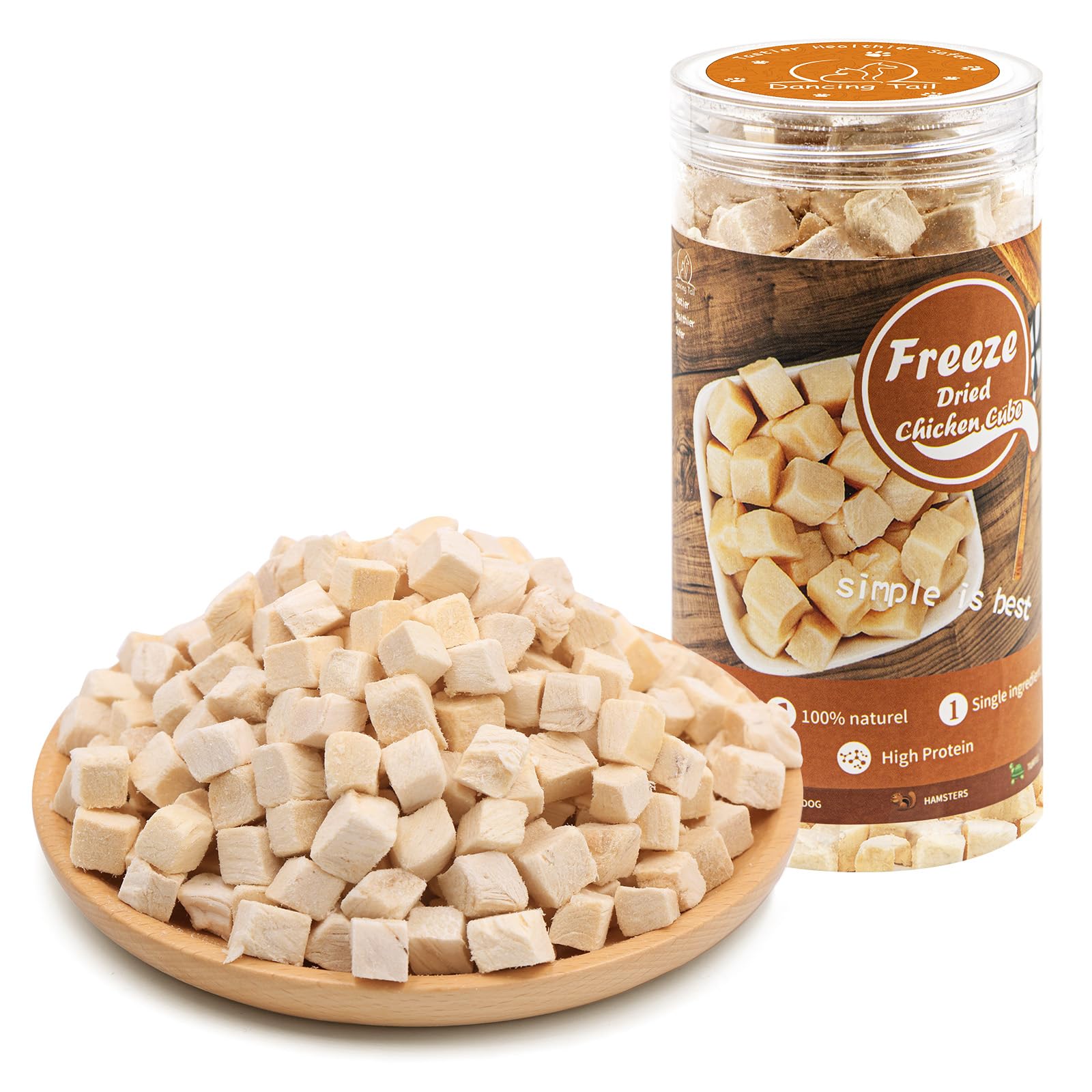 Dancing Tail: cubos de pollo liofilizado crujientes para entrenamiento.