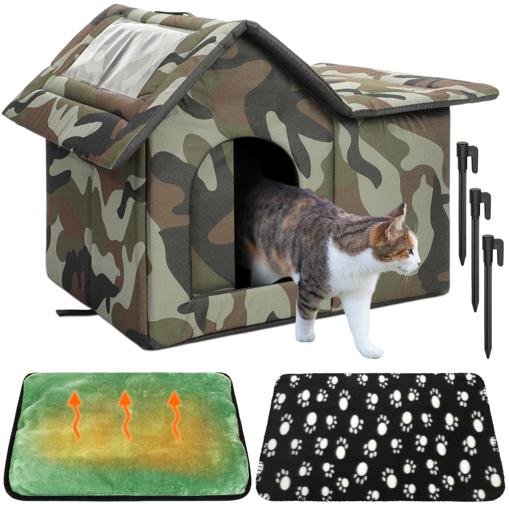 Dansydaisy casa de gato exterior con cortina ofrece refugio contra el viento